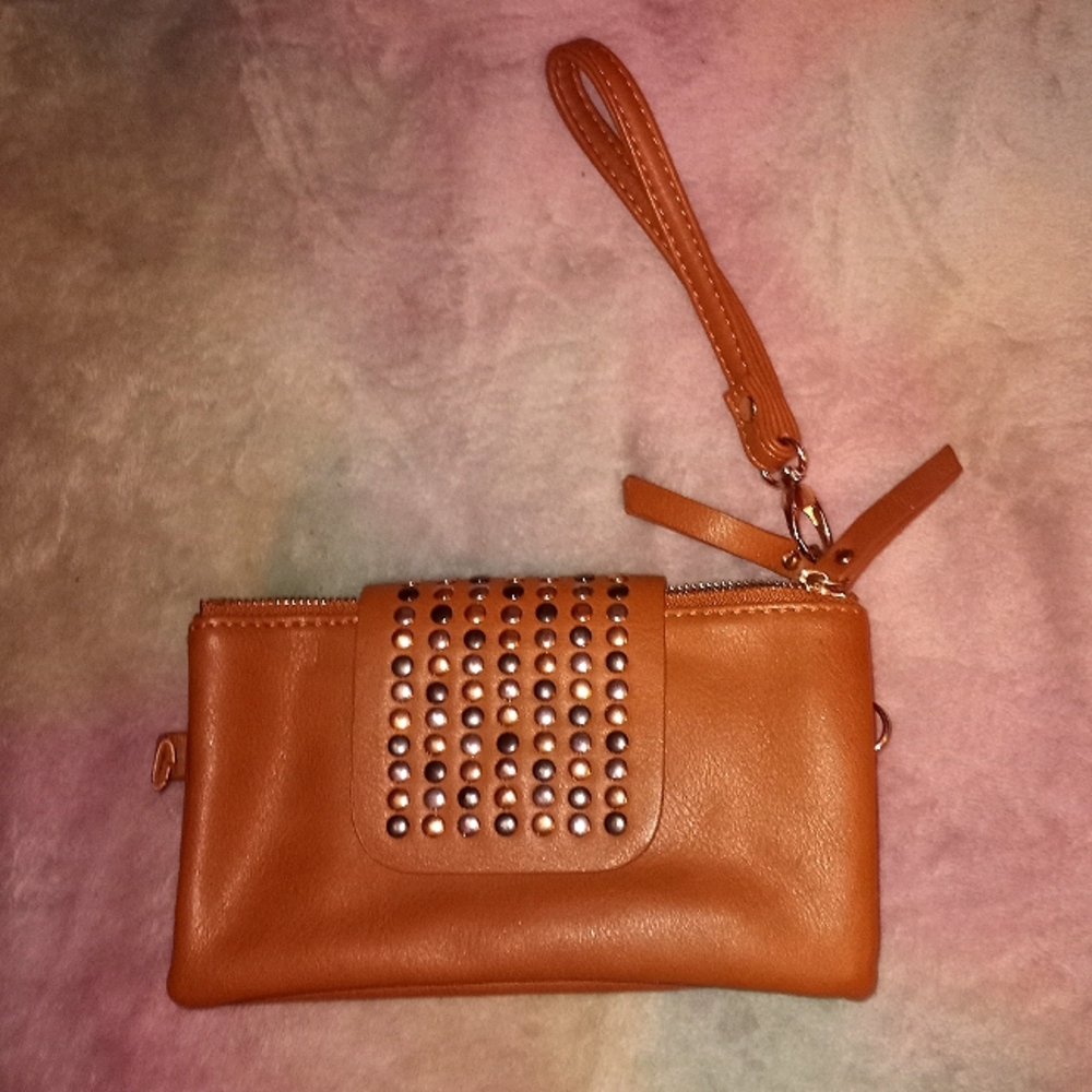 Oliva Miller Tan Studded Wallet Wristlet